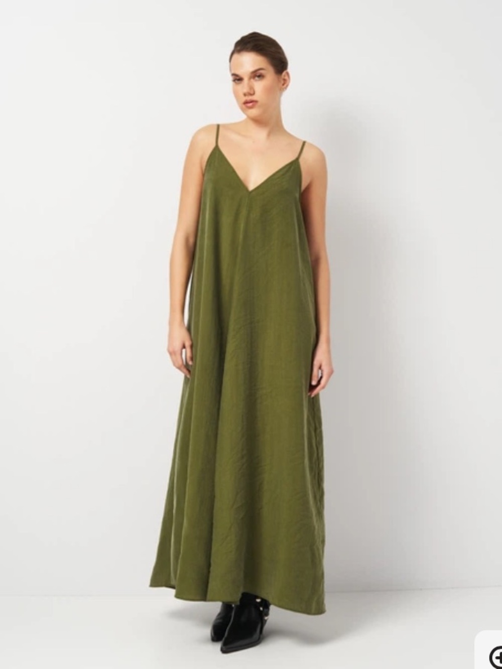Zara Olive Green Spaghetti-Strap V-Neck Maxi Dress